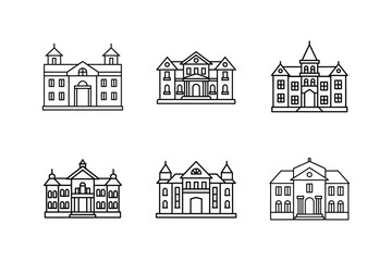 mansion line art vector illustration