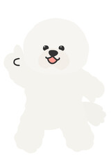 指差しをするビションフリーゼのイラスト　モコモコの白い犬　立ち絵　アバター