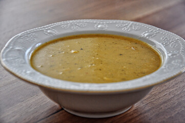 A bowl of red lentil soup