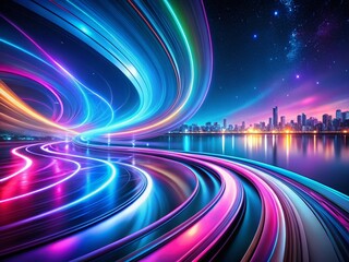 Fototapeta premium Abstract Colorful Curved Lines Night Photography Background