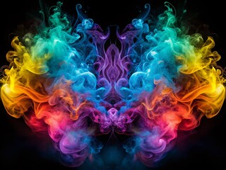 Obraz premium Abstract Colorful Smoke Swirls Double Exposure Artistic Patterns Black Background Stock Photo