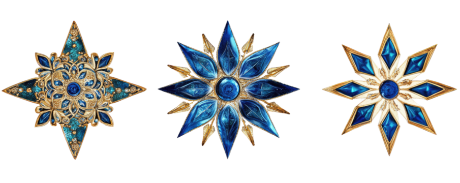 Ornate and Decorative Star Shapes with Intricate Details on transparent background