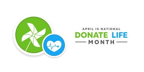 April is Donate Life Month. Windmill and heartbeat. Great for posters, banner, social media and more. White background.