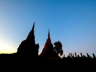 Ancient Sukhothai Chedis at Sunset