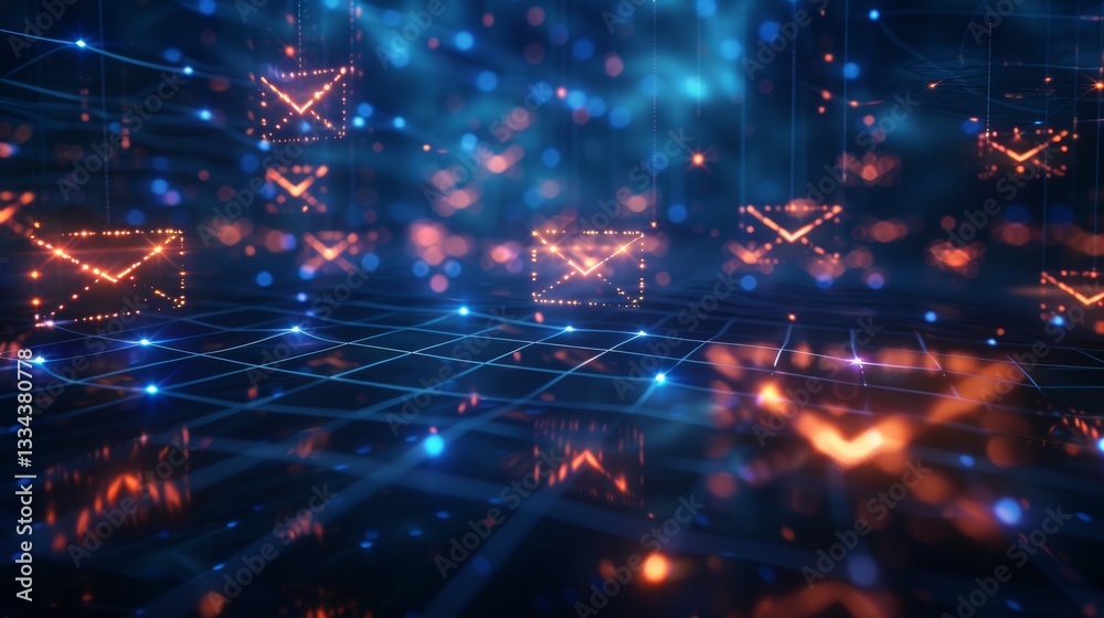 Wall mural abstract digital network of glowing email envelopes symbolizing global communication and data transf