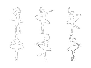 Elegant Ballerina Silhouettes in Graceful Dance Poses set– Tutu Ballet Dancers on White Background