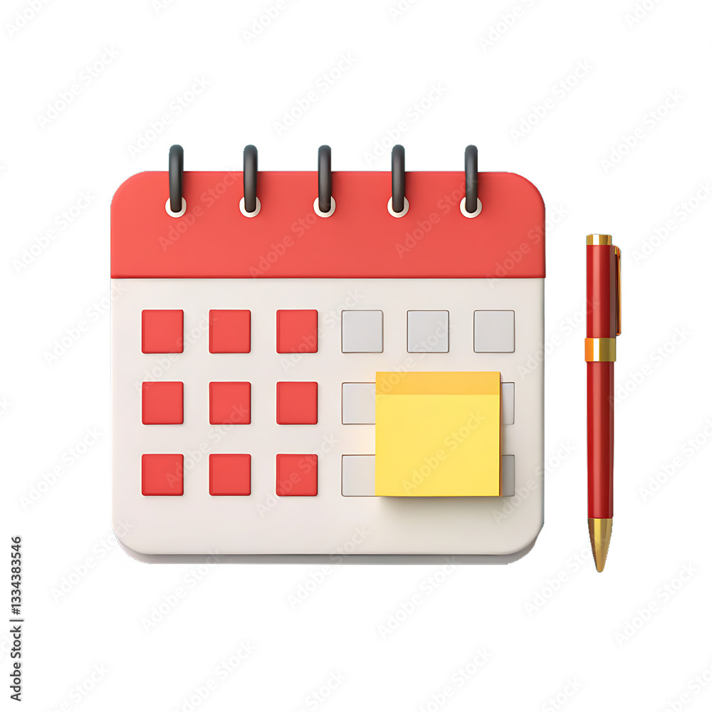 Fototapete 3d red calendar with clock icon on isolated purple background. reminder notification or time managem
