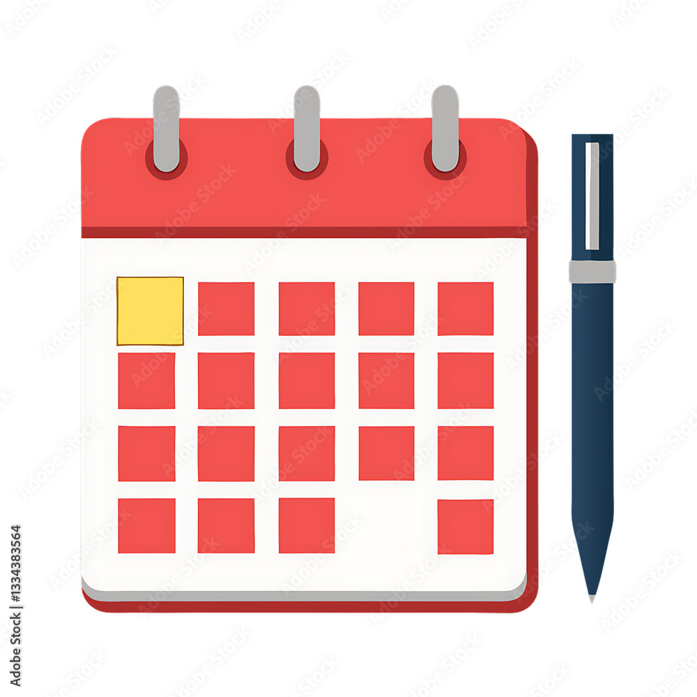 Poster 3d red calendar with clock icon on isolated purple background. reminder notification or time managem