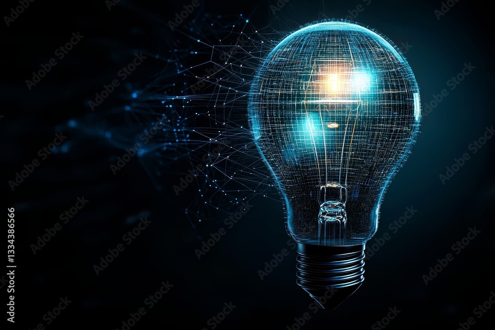 Poster a modern stock illustration featuring a light bulb and network connection, symbolizing creative new 