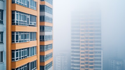 Naklejka premium PM2.5 Air Pollution Concept, High-Rise Apartments Shrouded in Haze from Air Pollution in Urban Environment