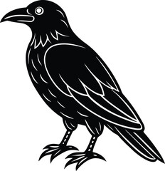 Obraz premium Dark crow line art gothic bird illustration