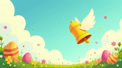 Easter bell flying from Rome to Netherlands, Belgium or France during Holy Saturday. French Easter, Belgian Easter, dutch Easter. 3D and Generative AI