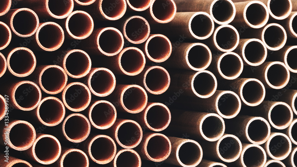 Aufkleber a row of pipes with a brownish color. the pipes are stacked on top of each other. industrial concept