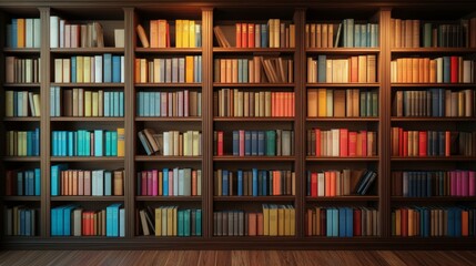 A library with bookshelves is a quiet place where you can relax and study. The shelves are arranged neatly, and their colorful spines look inviting. 