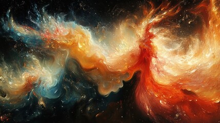 Colorful Abstract Swirling Clouds of Cosmic Energy in Space Digital Artwork Illustration