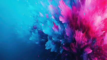 A vibrant explosion of colors in shades of pink and blue, creating an abstract, dynamic visual effect.