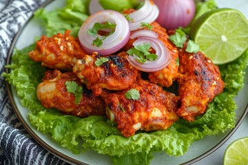 Spicy Grilled Chicken Wings with Red Onions and Cilantro