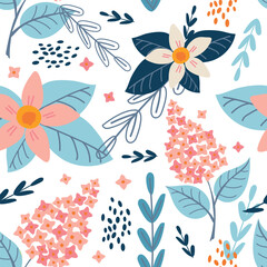Floral seamless pattern background with jasmine and lilac for decoration and packaging