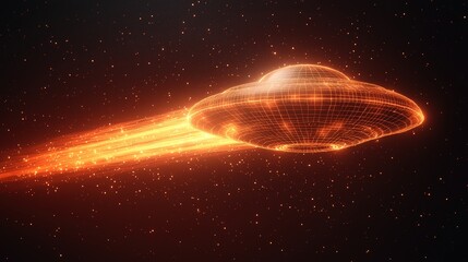 Futuristic UFO with Glowing Trails Traveling Through a Starry Space Background