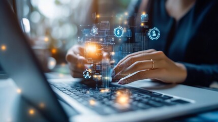 Fototapeta premium Automating repetitive tasks in finance using software. AI-powered tools enhance transaction accuracy and speed for banks. 