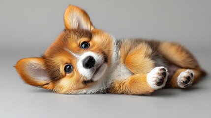 Adorable Corgi Puppy Lying Down Relaxing and Looking at Camera