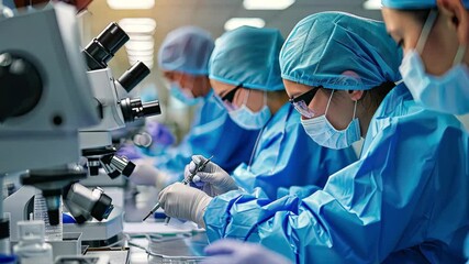 Students conduct laboratory research with microscopes focusing on biology in a classroom setting during a daytime session
