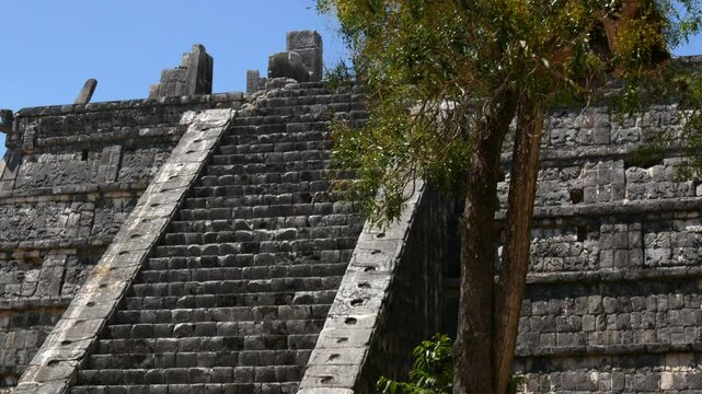 Majestic Kukulkan Pyramid Steps and Serpent Details in Chich&eacute;n Itz&aacute;, Mexico