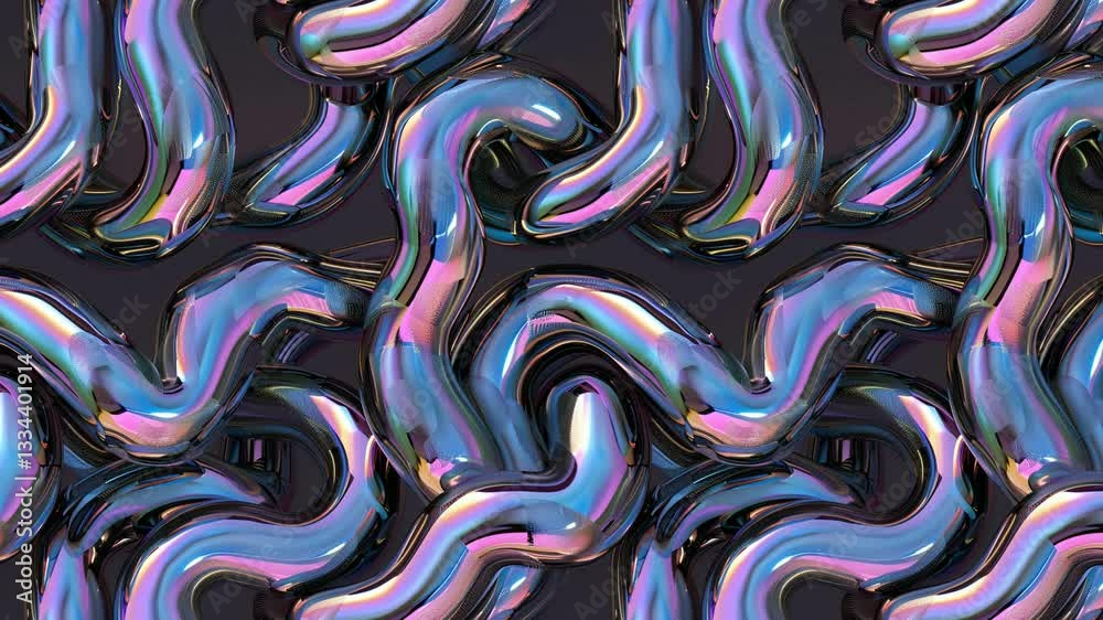 Poster seamless looping video pattern of fluid abstract waves in deep colors.