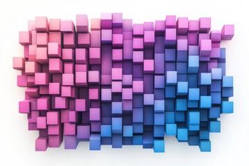 3D Extruded Pixel Cube Arrangement Isolated on White Background