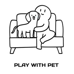 Play with pet editable stroke outline icon isolated on white background flat vector illustration, black outline, Pixel perfect