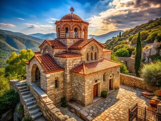 Ancient Greek Orthodox Church,  Rustic Iconography,  Byzantine Architecture,  Spiritual Sanctuary,  Religious Heritage