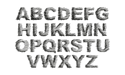 English alphabet. Big letters with original handwritten shading. Doodles and squiggles. Vector set