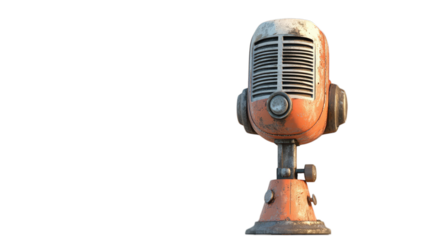 Vintage orange microphone with unique design on transparent background