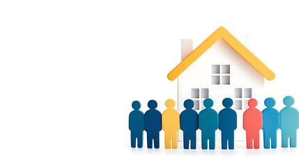 Colorful paper figures stand in front of house, symbolizing community and home