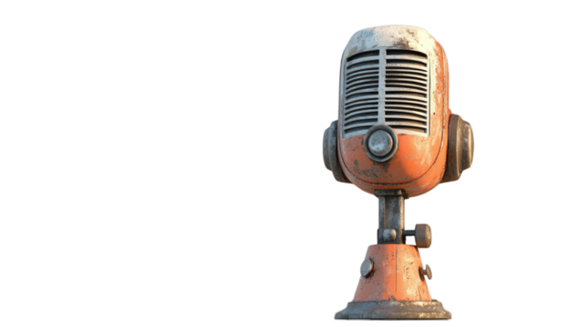 Vintage orange microphone with unique design on transparent background