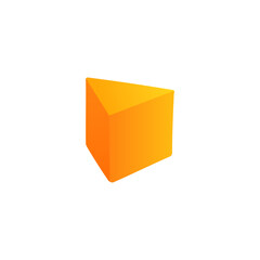 A colorful hand drawn geometric prism with triangular and curved surfaces in orange, designed as a solid block for kids math education and basic shape learning in a minimalistic style.