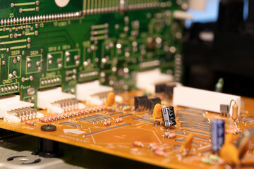 Vintage Electronic Circuit Board with Electrolytic Capacitors