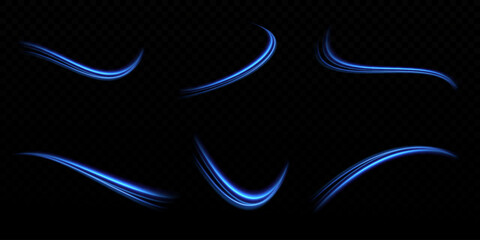 Fototapeta premium Dynamic traces of light movement. Abstract light lines of movement and speed of blue color. Neon lines of blue speed.