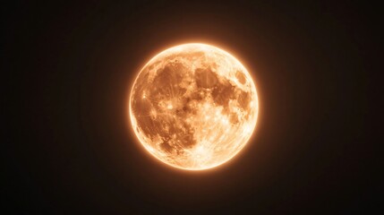 Fototapeta premium Bright full moon glowing in night sky, golden hues illuminating clouds, perfect for lunar-themed projects or serene backgrounds.