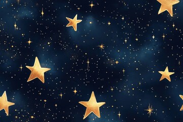 Fototapeta premium Golden Stars Night Sky Celestial Pattern