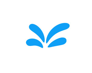 A simple blue splash symbol with four petal shapes, suggesting motion or water, on white.