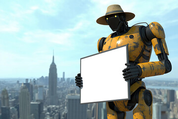 construction worker with blank sign