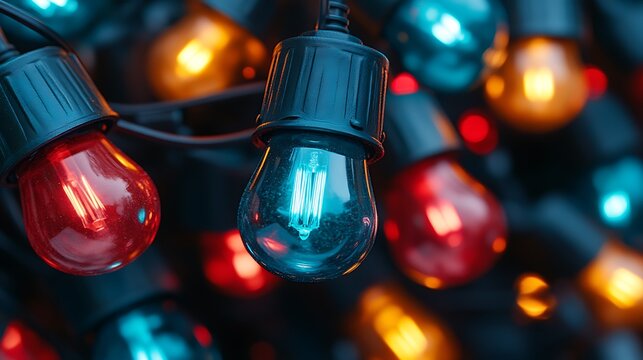 Colorful string lights close-up.