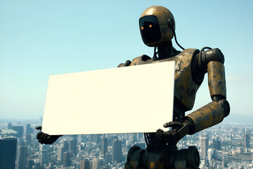robot holding blank sign