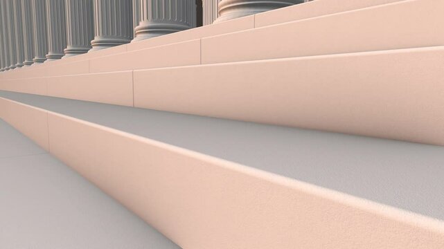 Marble Columns. Loopable View on column foot. Panning Shot Of Greek Columns Outside A Courthouse, Column Row of Courthouse, looped footage for Business video. Railing of a 3d stone staircase