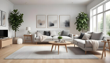 A living room with set of sofa and wooden coffee table..
