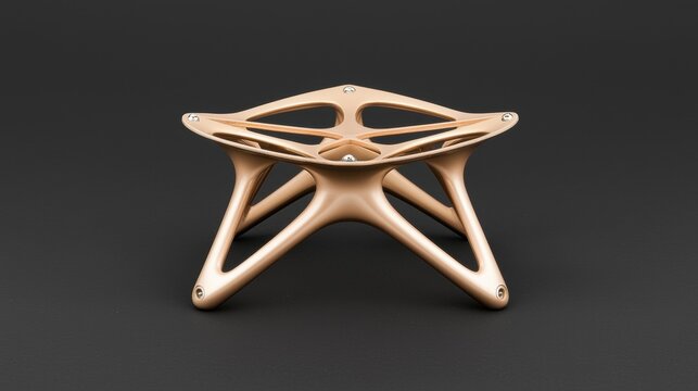 A modern, abstract chair with a geometric design and metallic finish.