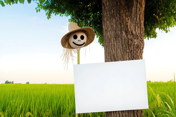 funny cartoon farmer with blank sign