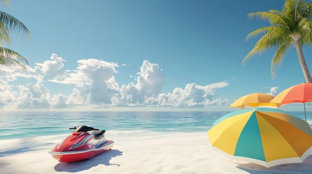 Jet ski adventure sandy beach photo vibrant water aerial view thrilling summer fun