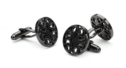 Elegant Black Metal Cufflinks with Detailed Swirl Design for Formal Wear